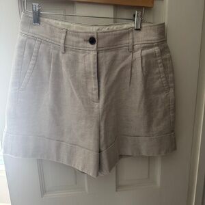J Crew Beige Linen Pleated Short Size 6